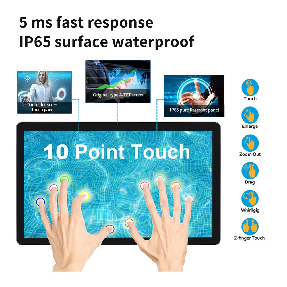 8 To 43 Inch Wall Mounted PCAP Multi Touch Screen Display Touchscreen Monitor Android 11/12/14 Tablet Industrial All In One Pc