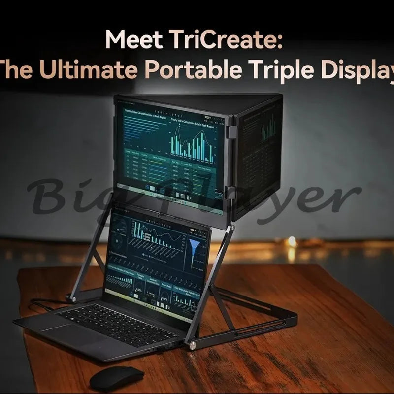 Computer Tri-fold Monitor 15.6 Inches, High Color Gamut Laptop Extended Quad Screen