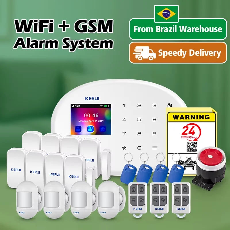 From Brazil Warehouse KERUI Home Alarm System Tuya Smart WiFi GSM Alarm for Home Burglar Security Alarm Wireless PIR Sensor W202