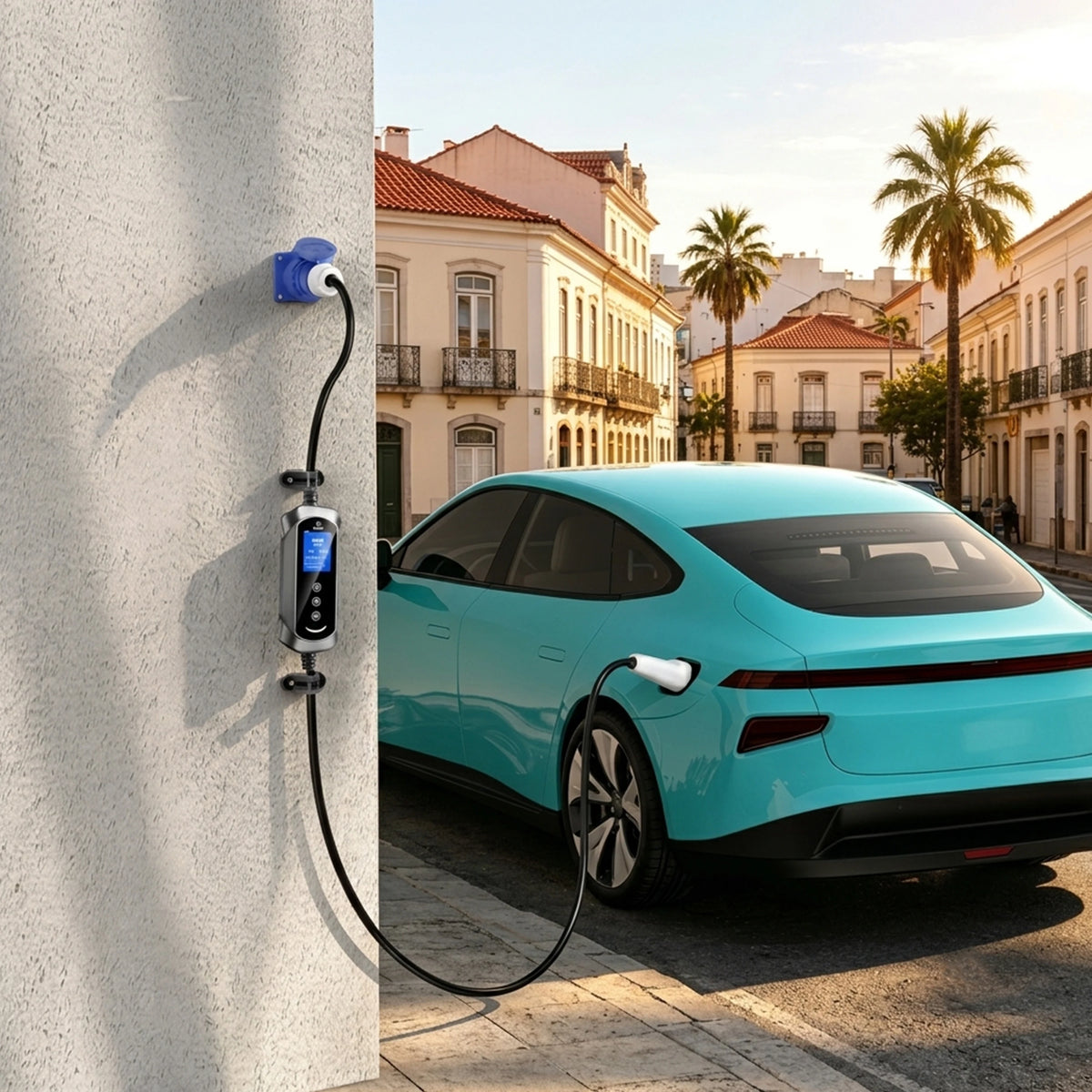GWUYU Portable EV Charger Type2 7kW 32A Adjustable Current Delay Charging 2.8 Inch LCD Screen EVSE for Electric Car