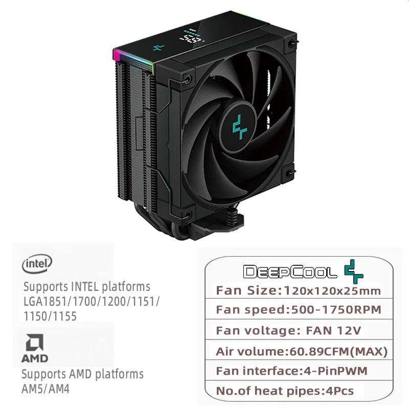 DeepCool AK400 Digital LCD Display CPU Cooler 4 Heat pipes Air Cooling PC Radiator For LGA1700/1200 115X AM4 AM5