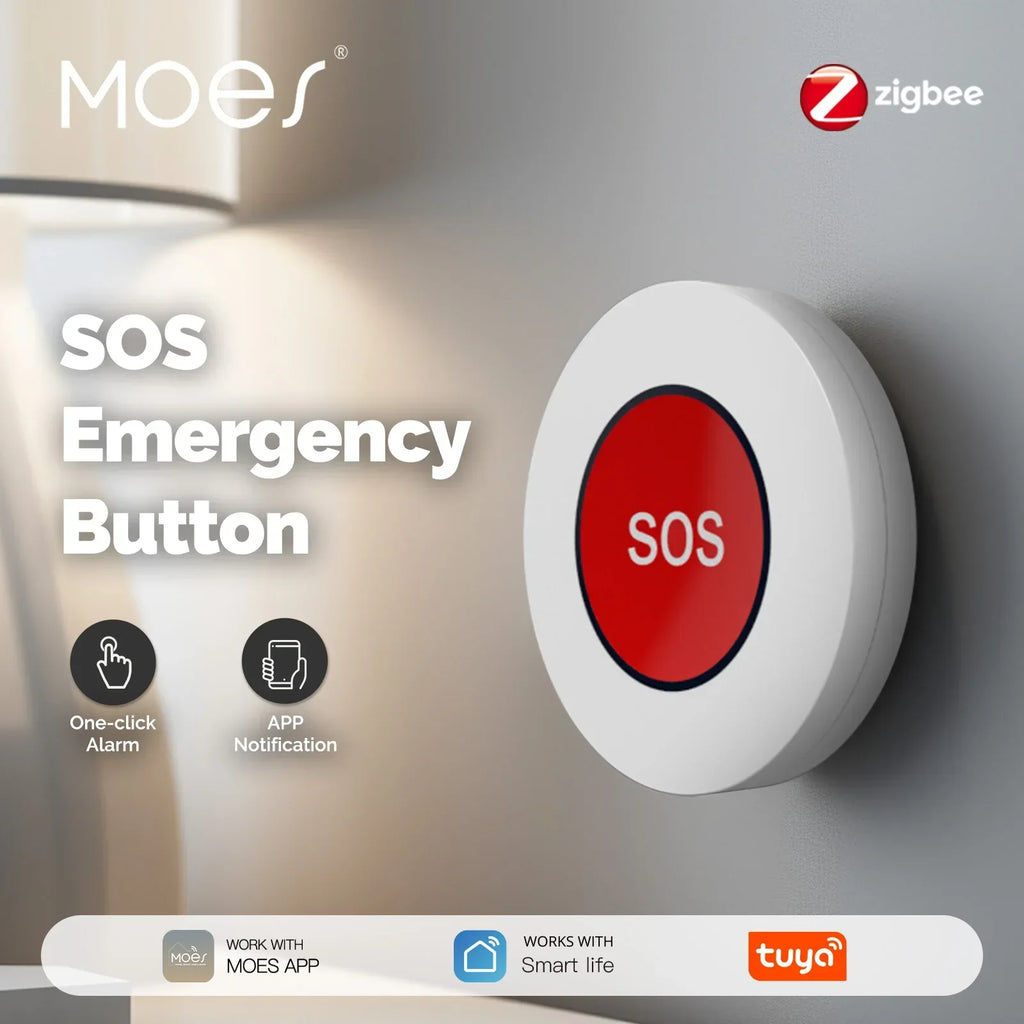 ‌MOES Tuya ZigBee SOS Button - 1 Click Emergency Alarm for Elderly Kids, APP Alert, Home Hospital Safety‌