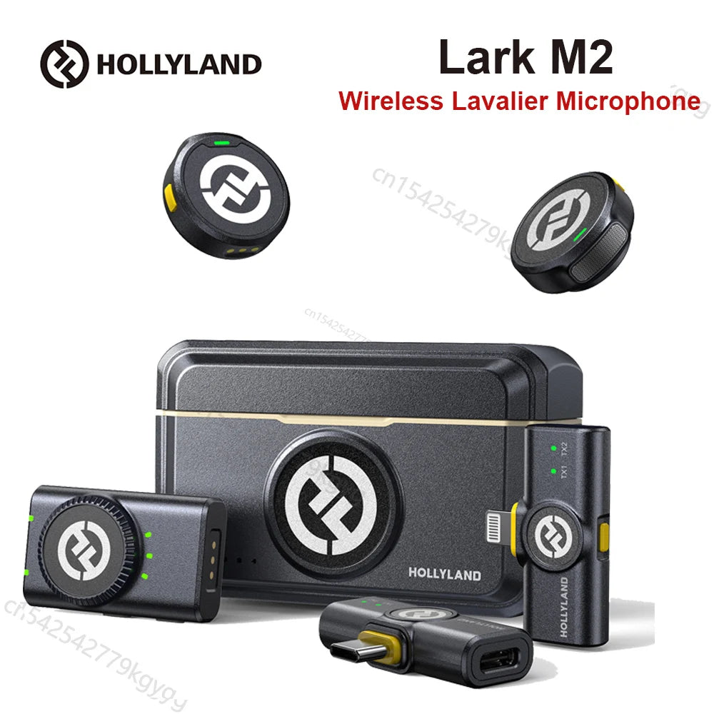 Wireless Lavalier Lark M2 Microphone for iPhone Camera 300m Range Noise Cancellation 30H Battery for Photography Vlog Hollyland