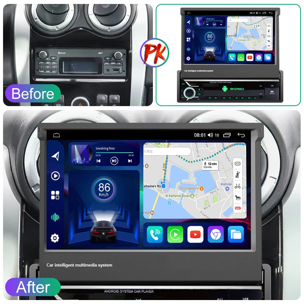 CAIXI Android 13 Auto 1Din Multimedia Player 7'' Universa Retractable Screen Car Radio MP5 GPS Navigation Carplay 1 DIN Stereo