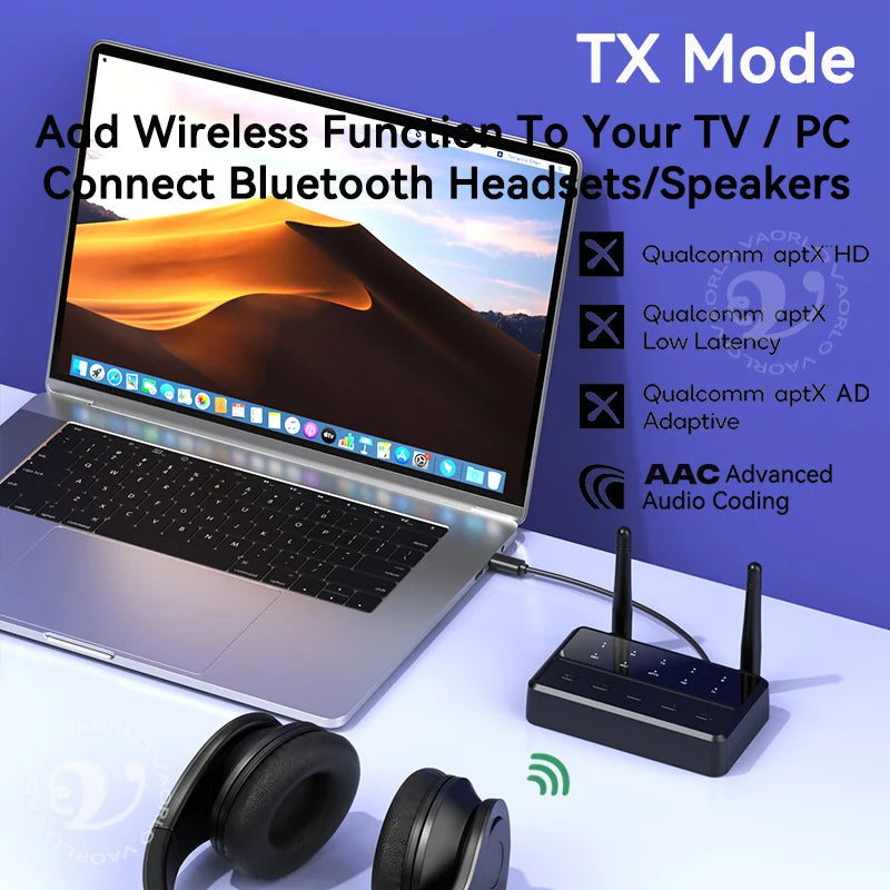 Desktop aptX-Adaptive AD/HD/LL AAC 2 in 1 Bluetooth Audio Transmitter Receiver 3.5MM AUX RCA Stereo HiFi Music Wireless Adapter
