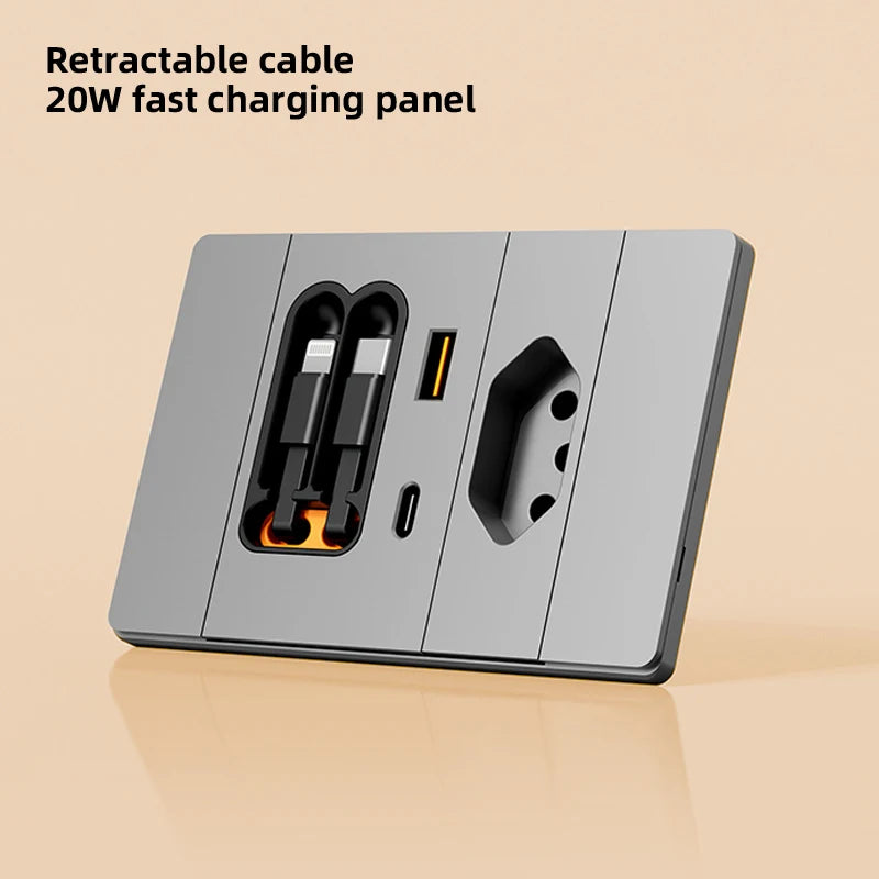 118 Type Brazil Socket Panel with Retractable Cable 20W USB Fast Charging Multi-hole Type-C Wall Socket for Market
