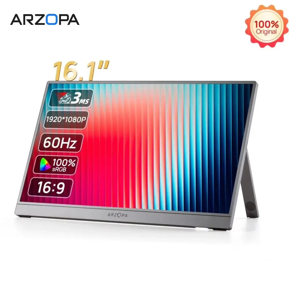 ARZOPA 16.1 Inch Gaming Portable Monitor, 1080P 300cd/㎡ IPS Screen for Mac Laptop PC Switch PS Xbox External Display Z1C Gray