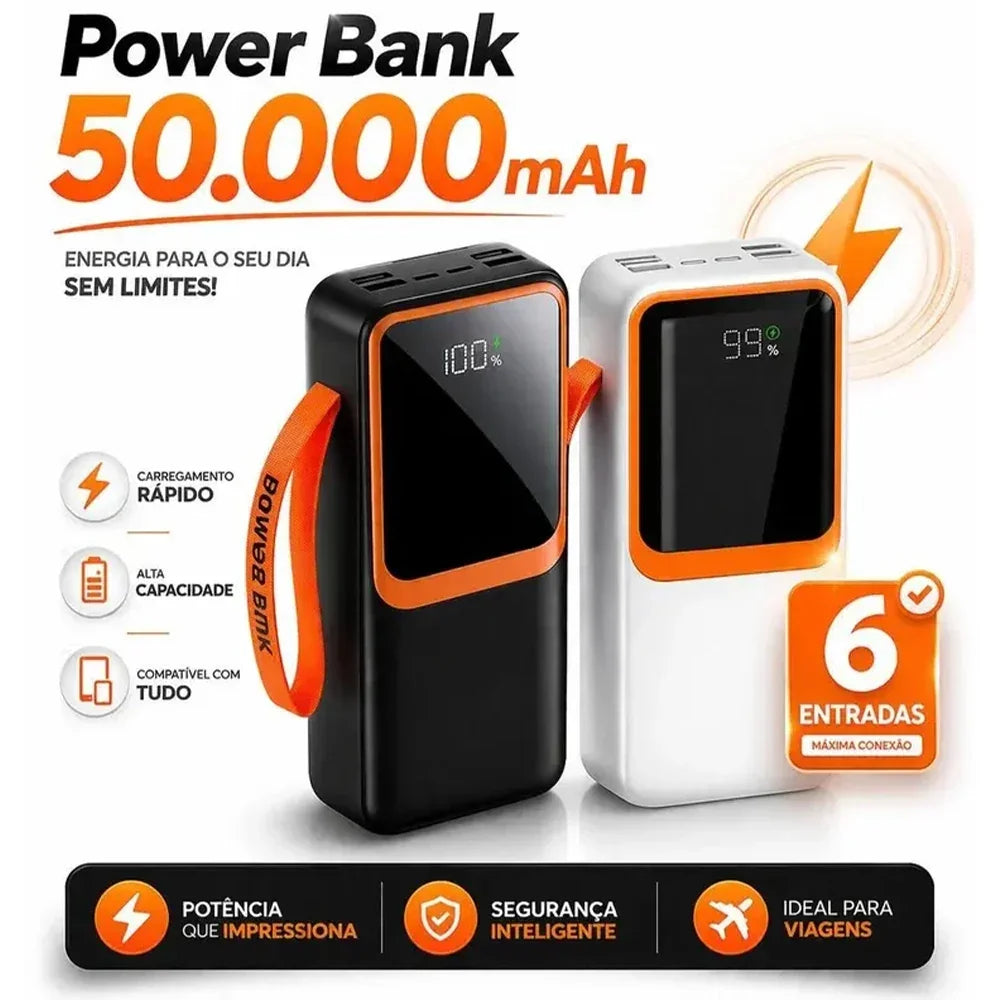 Power Bank 50000mAh 30000mAh Carregador Turbo 66W PD Alta Capacidade Para Viagens E Emergências