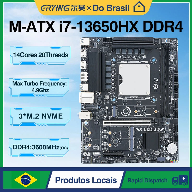 ERYING M-ATX I7 13650HX CPU Motherboard Combo Interposer 14C20T DDR4 Dual Channel 3*NVME M.2 PCIe4.0x16 LGA 1151 Gaming PC Build