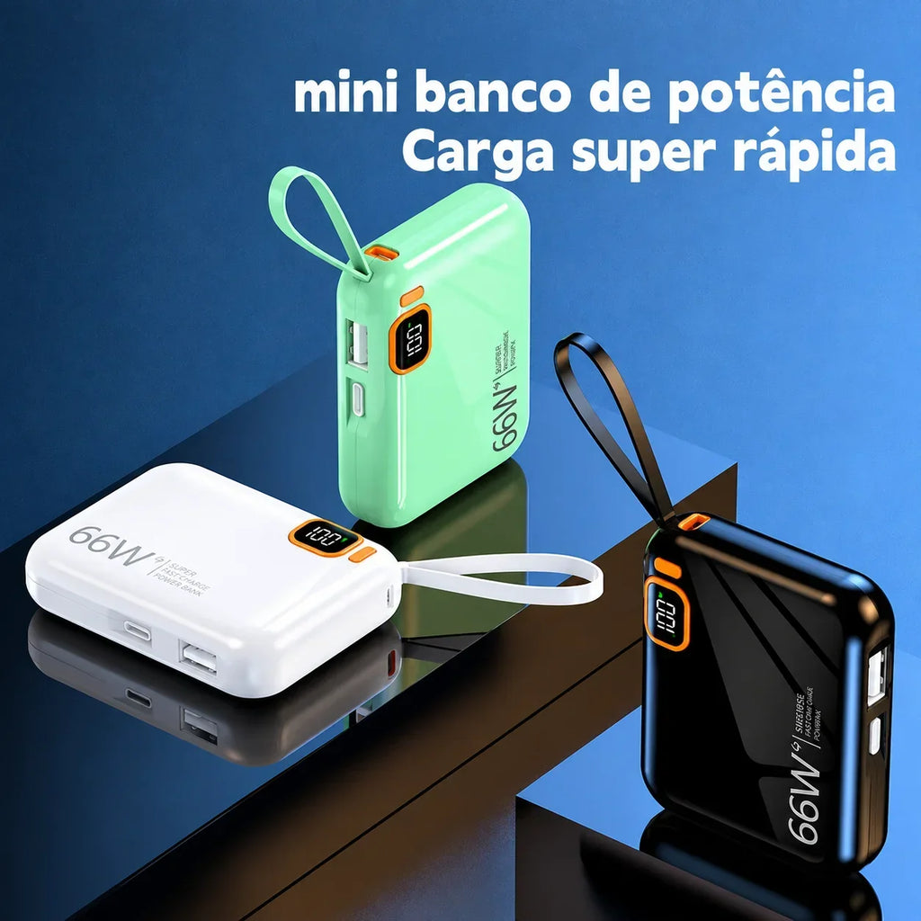 12000mAh Compact Power Bank Fast Charger With Integrated Cable Double Super Fast Recharge For Travel Day