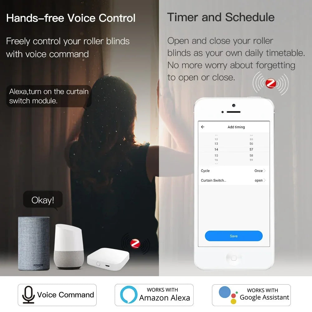Moes Tuya ZigBee Smart RF433 Curtain Switch Module DIY for Motorized Roller Blinds Motor 2MQTT Smart Life APP Alexa Google Home