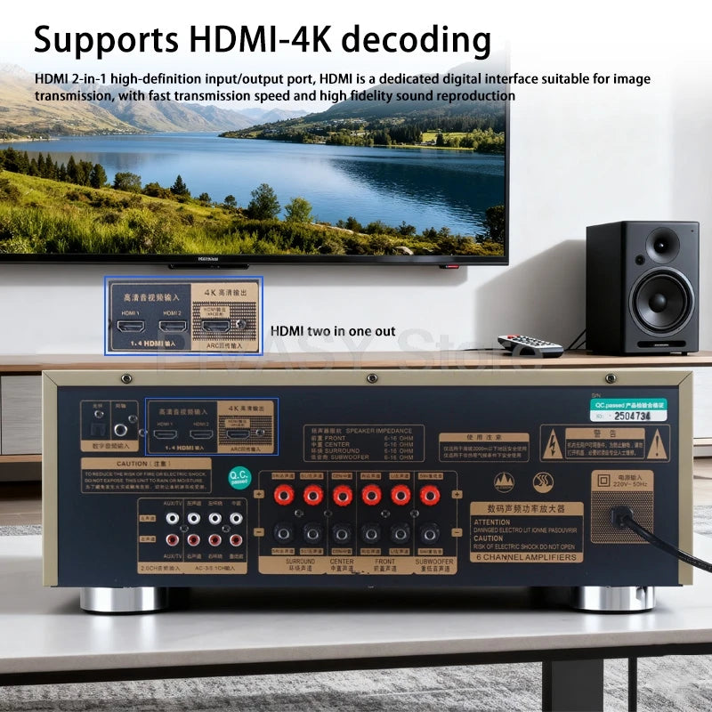 1200W Amplifier Bluetooth Amp SNR85dB Sound Amplifier HDMI 4K ARC Optical Coaxial  DSP For Karaoke 5.1 Channel Home Theater KTV