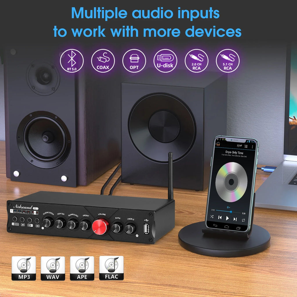 Douk Audio HiFi M5.1 Digital Amplifier 5.1Channel Bluetooth 5.0 Receiver with Subwoofer out USB Player COAX/OPT Power Amp
