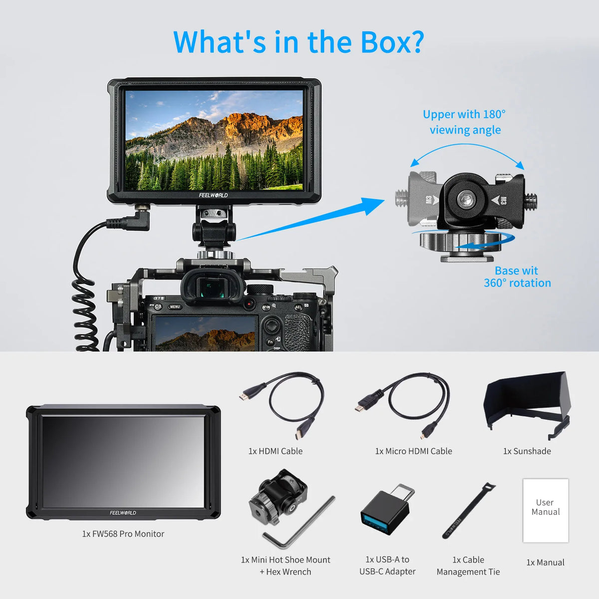 FEELWORLD FW568 PRO 6 Inch 1200nit High Bright Camera DSLR Field Monitor 4K 60Hz HDMI Waveform Monitoring Lightweight