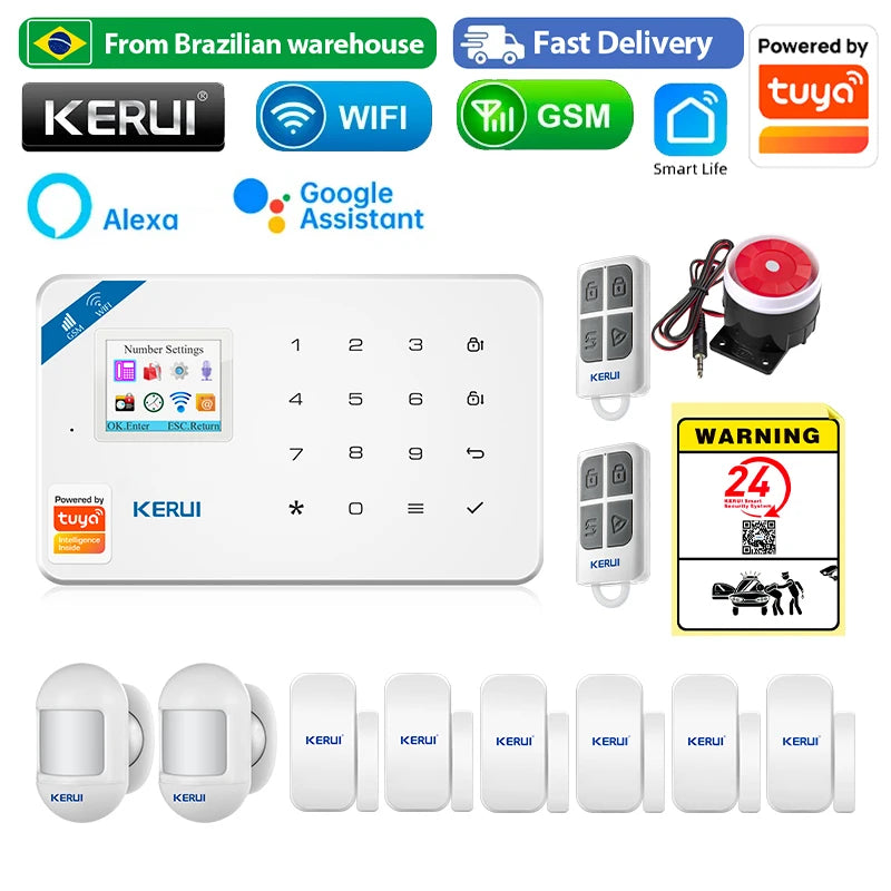 BR Delivery KERUI WIFI+GSM Home Alarm Kit Work With Tuya Smart Motion Sensor Detector 433MHZ Wireless Burglar Alarm Security