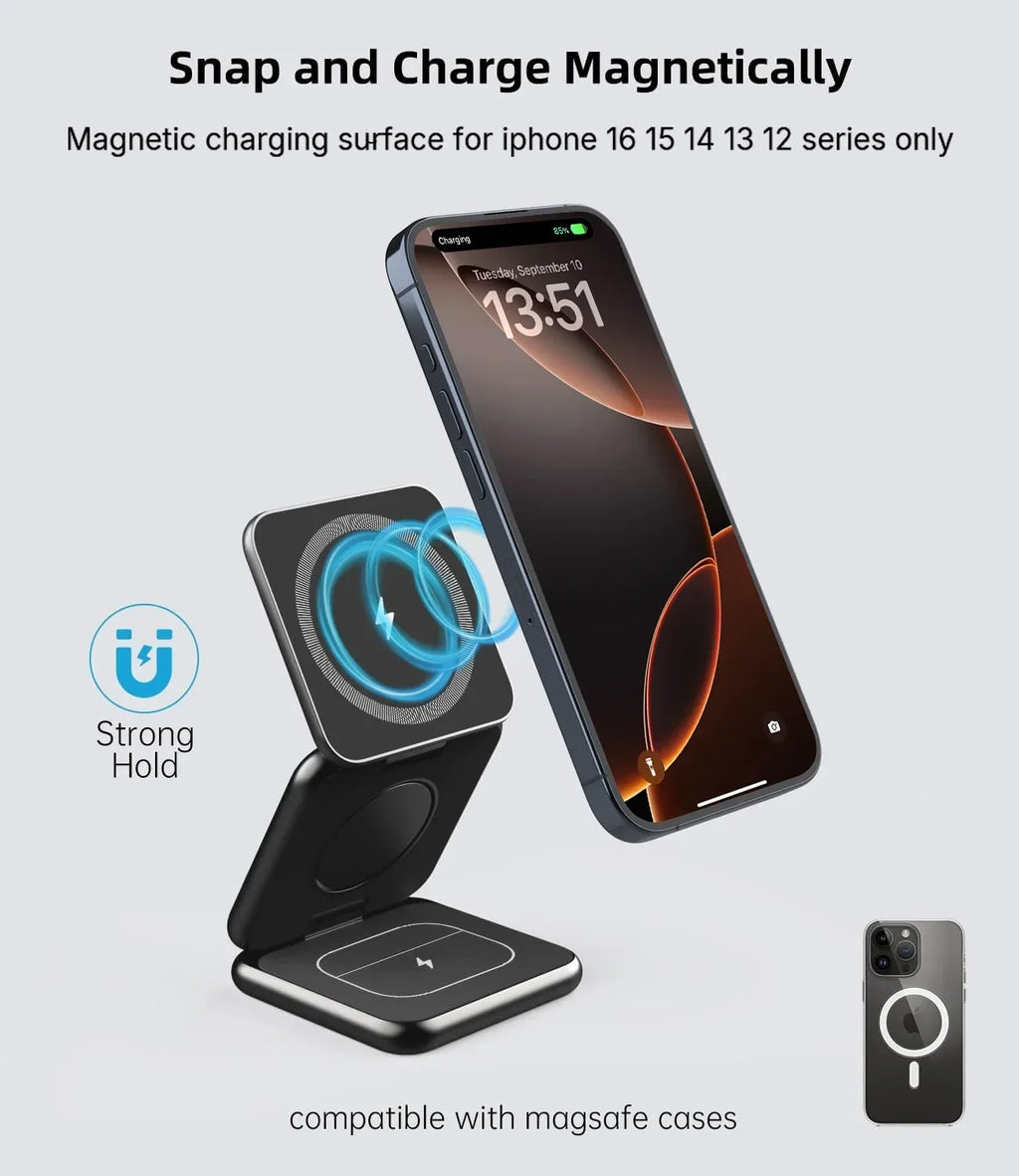 KUXIU X40 3 In 1 Foldable Magnetic Wireless Charger Stand For iPhone 17 16 15 14 13Pro/Max/Plus, AirPods 4/3/2 , iWatch Series