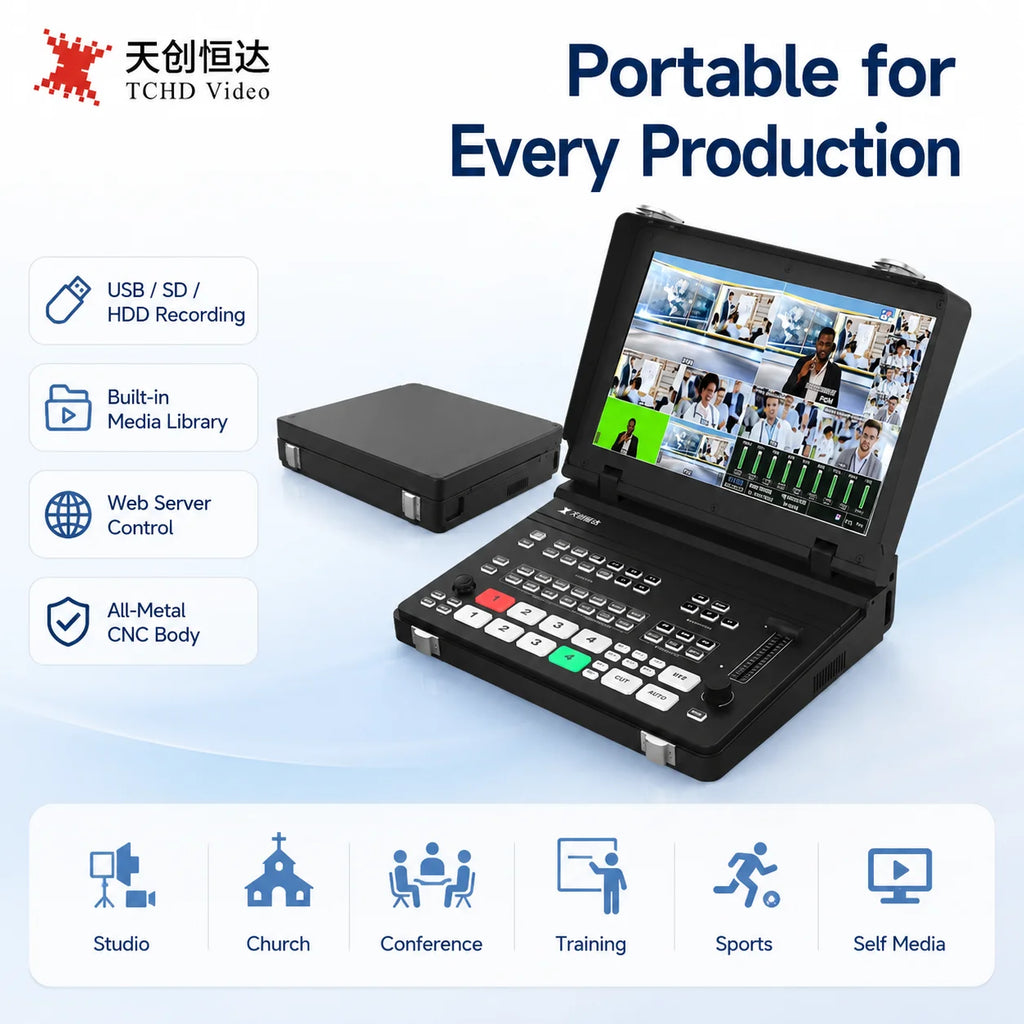 TCHD-810PRO HS 10.1-Inch 5-Channel Portable Video Switcher with 4K HDMI, SDI, PIP, Streaming, Recording and PTZ Control
