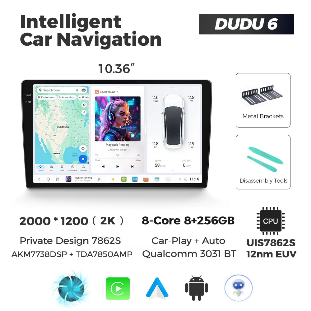 DUDUAUTO DUDU3/4/5/6/7 9.5/10.36inch Android 13 Car Radio Multimedia Player Intelligent System universal For Toyota Kia Hyundai