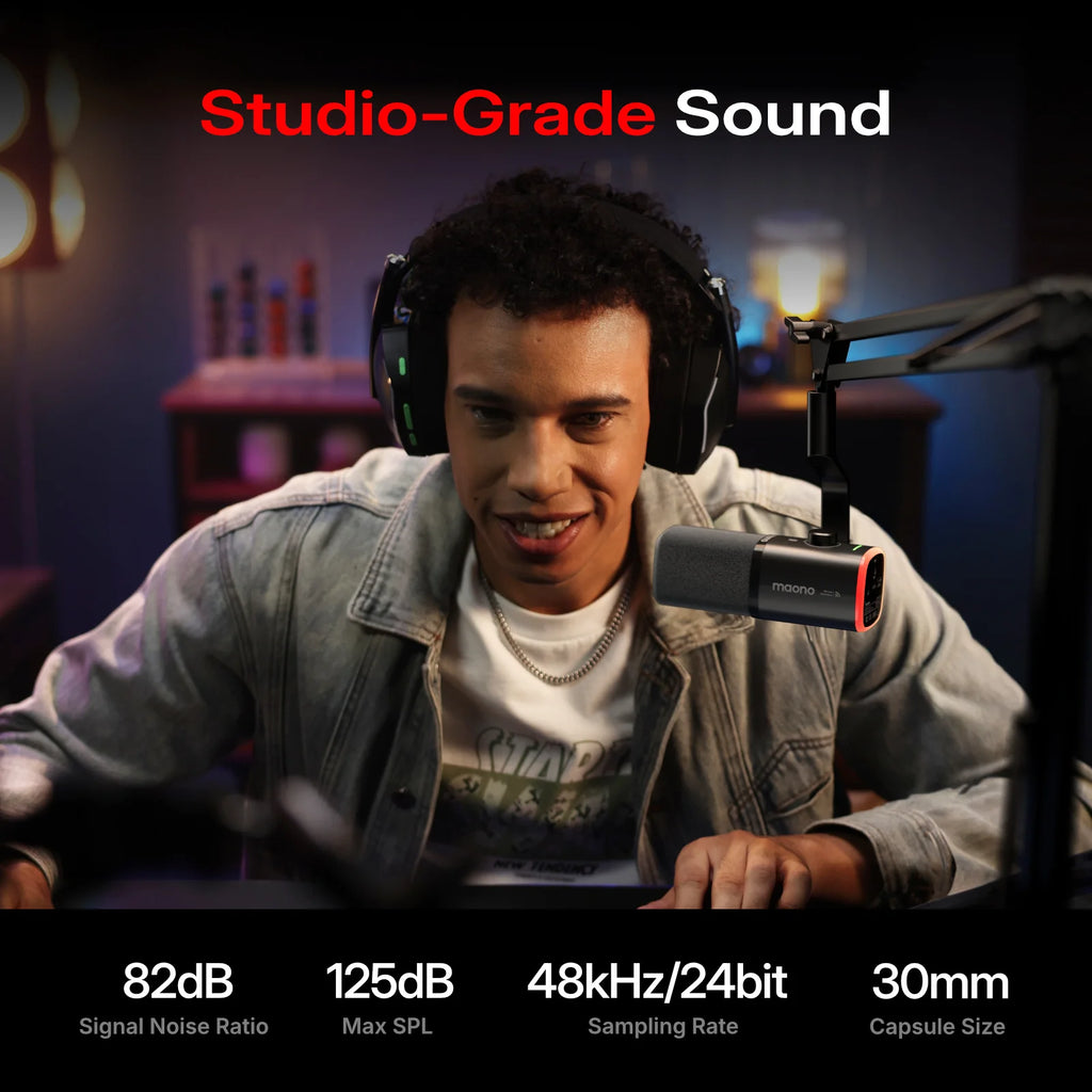 MAONO PD100W USB Wireless Dynamic Microphone Cardioid Mic 50m Range One-Touch Noise Reduction RGB for PC Gaming Live Streaming