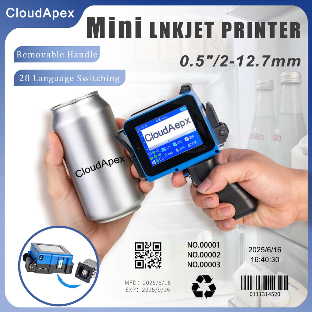 MB-127 Portable Mini Handheld Inkjet Printer 12.7mm for QR Bar Batch Code Date Number Logo Expiry 28 Languages