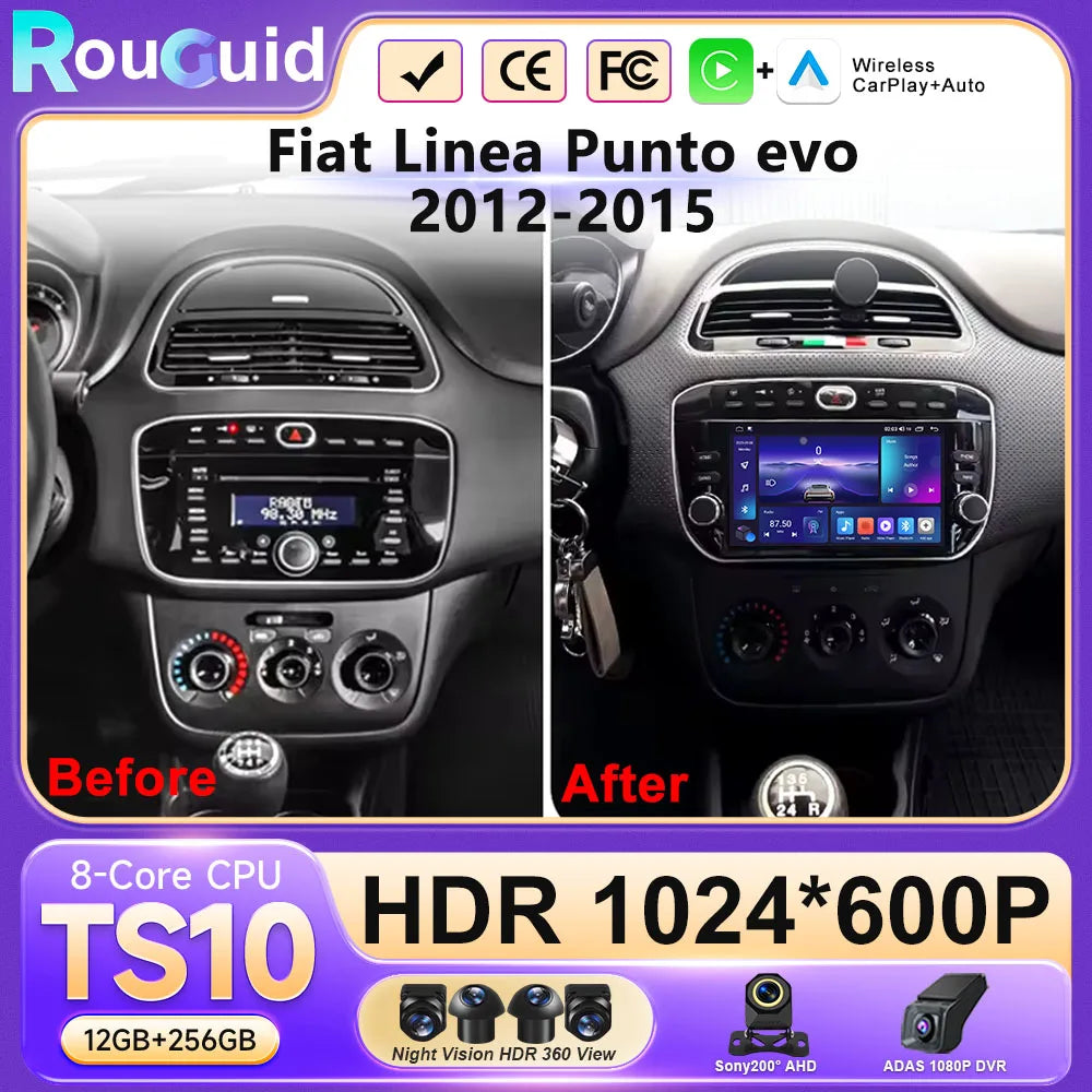 7'' Android 16 Auto Radio For Fiat Linea Punto evo 2012-2015 GPS WIFI Carplay Auto 4G Radio Stereo Multimedia Player Bluetooth