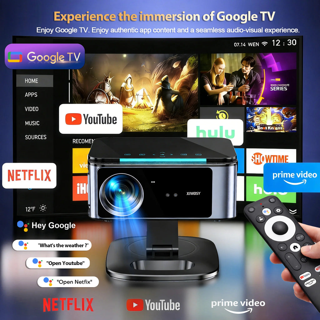 XIWBSY 4K Android TV Projector 46000Lumens Video Movie Beamer Offcial Google TV Daytime Projector TOF Laser Focus Home Theater