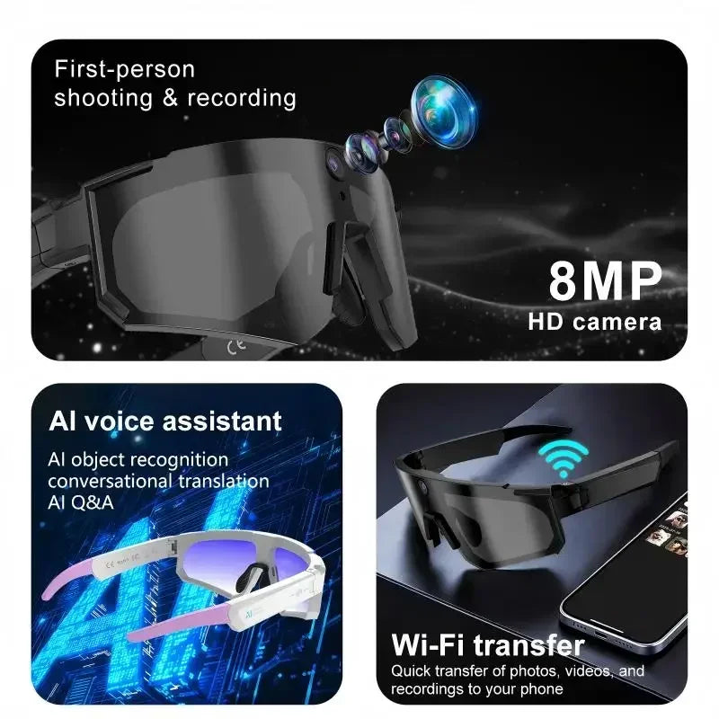 Lenovo AI Smart Glasses 1600W 8K HD Anti-shake Camera Cycling Photo&Video Sport Sunglasses Dual Mic 32GB Windproof Goggles 2026