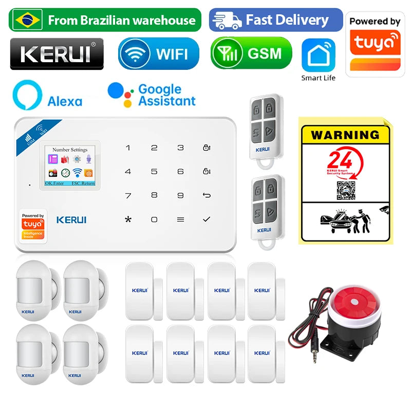 BR Delivery KERUI WIFI+GSM Home Alarm Kit Work With Tuya Smart Motion Sensor Detector 433MHZ Wireless Burglar Alarm Security