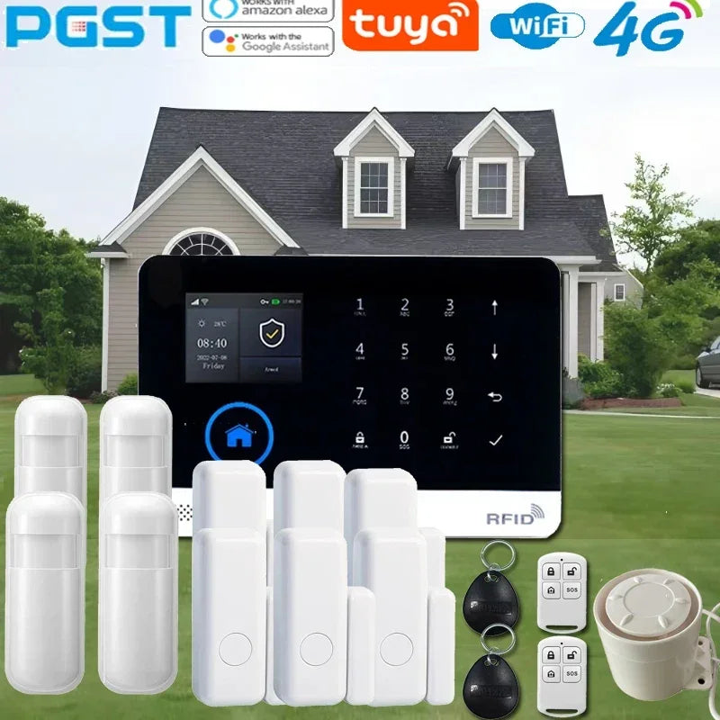PGST Home Alarm System, WIFI Security Alarm, Anti-Theft with Door Motion Sensor, Works with Your Control and Alexa
