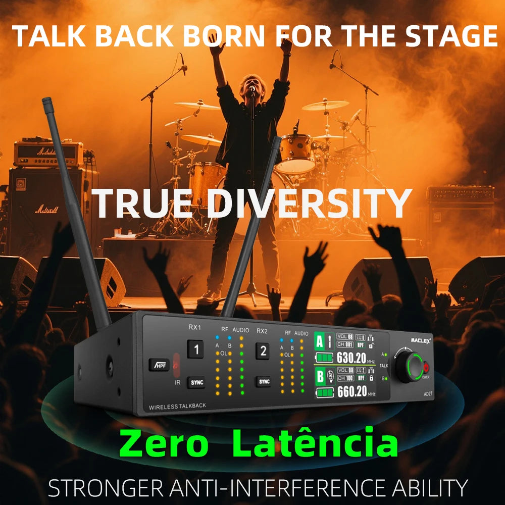 Maclex AD2T Talkback Function Professional Dual Handheld Wireless Microphone System True Diversity UHF TFT Color Display