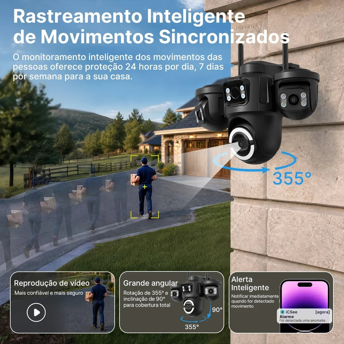 Three Lens WiFi Security IP Camera for Home Surveillance ICSEE PTZ Camera for Outdoor Night Vision Color