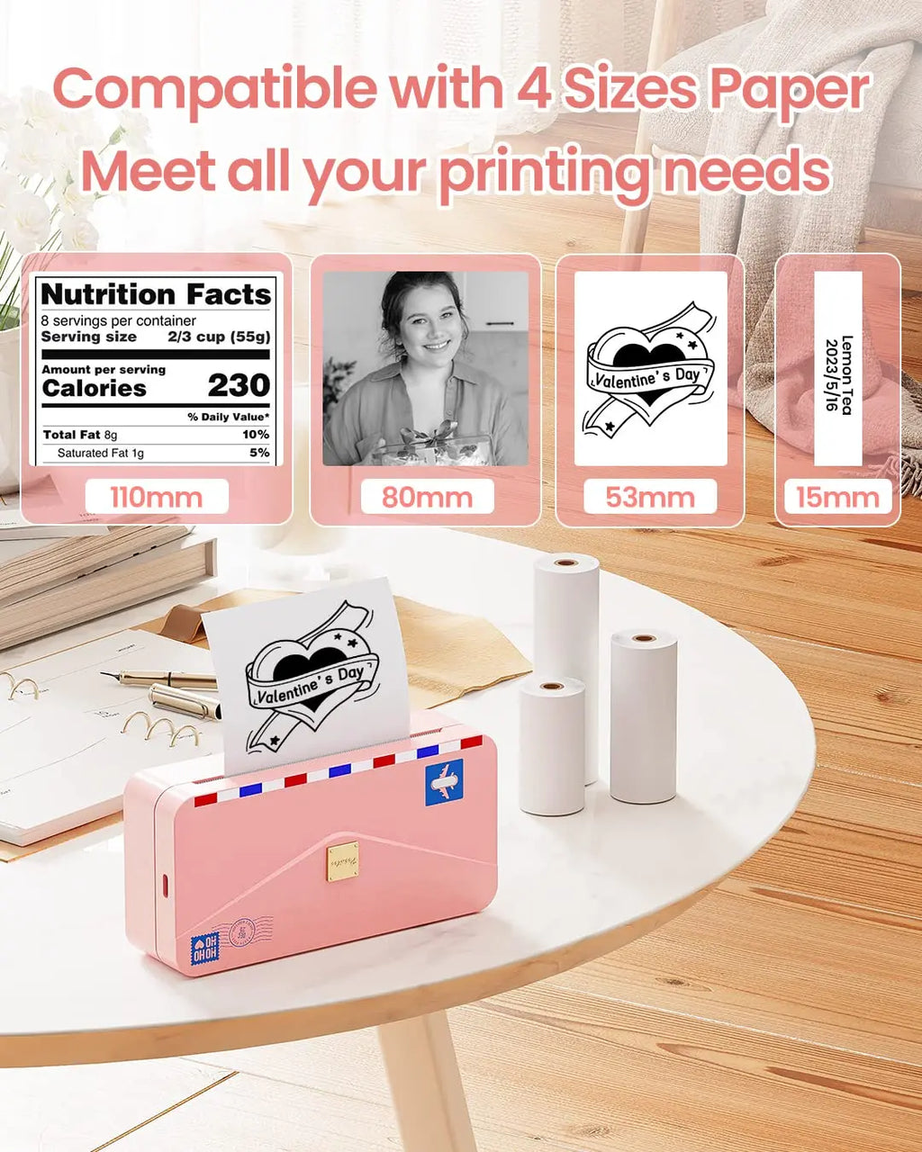53-107mm Portable Printer Thermal Photo Printer Wireless Inkless Labeler 304dpi Label Maker Printer Machine for Phomemo M04AS