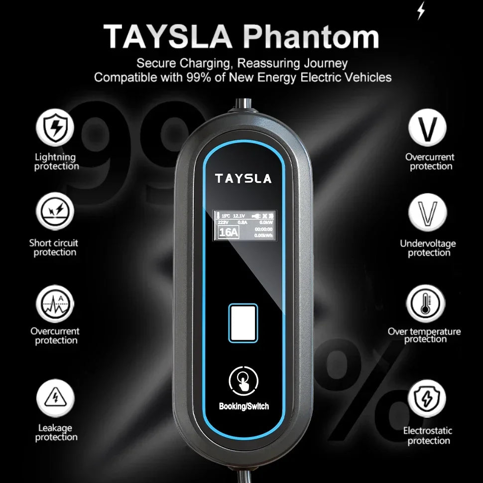 TAYSLA 7KW 32A Electric Car Charger Type 2 Portable EV Charger 80V-260V Charging Cable Wallbox for All Electric Vehicle BYD BMW