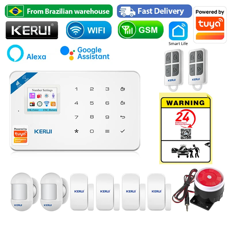 BR Delivery KERUI WIFI+GSM Home Alarm Kit Work With Tuya Smart Motion Sensor Detector 433MHZ Wireless Burglar Alarm Security