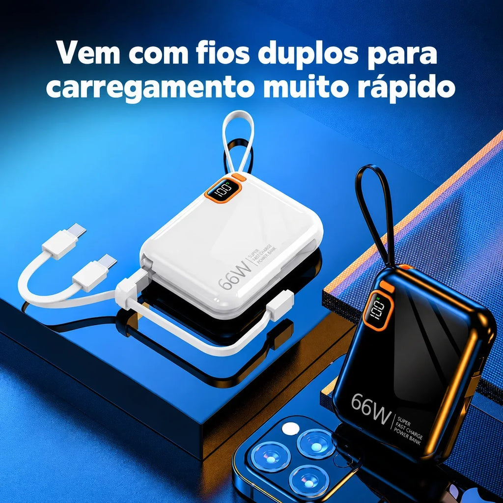 12000mAh Compact Power Bank Fast Charger With Integrated Cable Double Super Fast Recharge For Travel Day