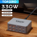 330W GaN USB C Charger 10-Port Desktop Charger Type C 100W PD3.0 PPS QC3.0 Fast Charging for MacBook Tablet Samsung iPhone 15 16