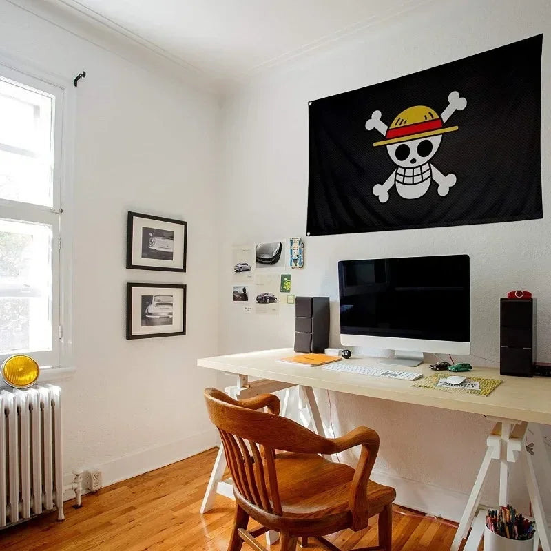 One Piece 90*150CM Polyester Pirate Monkey D.Luffy Skull Flag One Piece straw hat pirates Trumpet banner flag