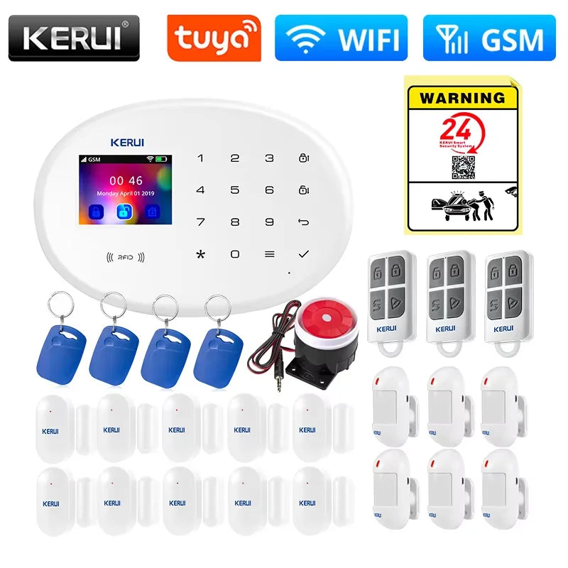 From Brazil Warehouse KERUI Home Alarm System Tuya Smart WiFi GSM Alarm for Home Burglar Security Alarm Wireless PIR Sensor W202