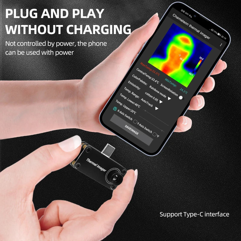 New Type-C Mobile Thermal Imager -20~1000°C 32*32 Pixels Infrared Camera APP Control Thermal Camera for Android Mobile Phone