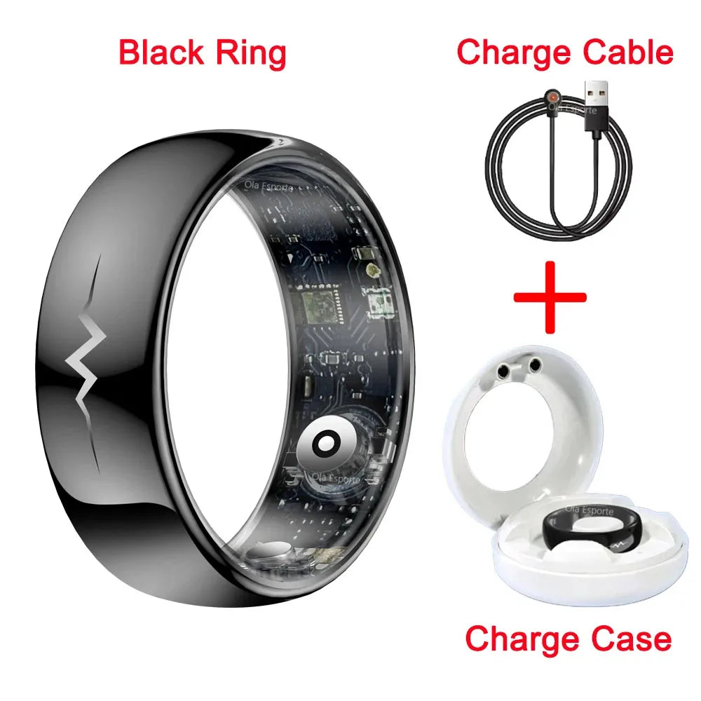 2026 New Smart Ring Heart Rate Blood Oxygen Health Monitoring 3ATM Waterproof Multi-sport Mode Ring with Charging Case Smartring