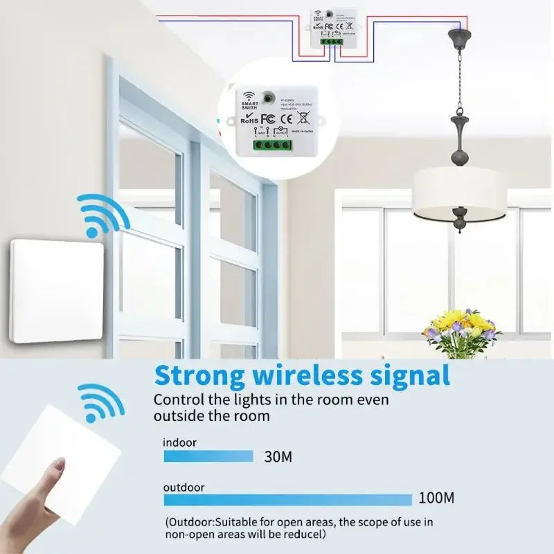 Self-powered 433Mhz Wireless Wall Switch Battery Required Remote Control Light Switch Waterproof 1 2 3Gang No Wiring