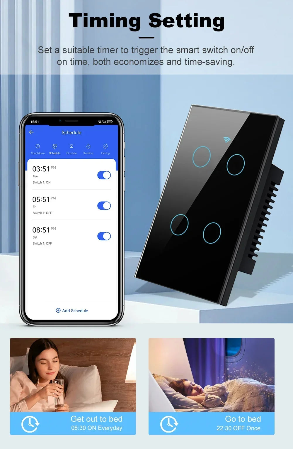 Tuya Wifi Smart Touch Light Switch US APP Wireless Remote LED Light Switches No Neutral Wire Required Work Alexa Google Home