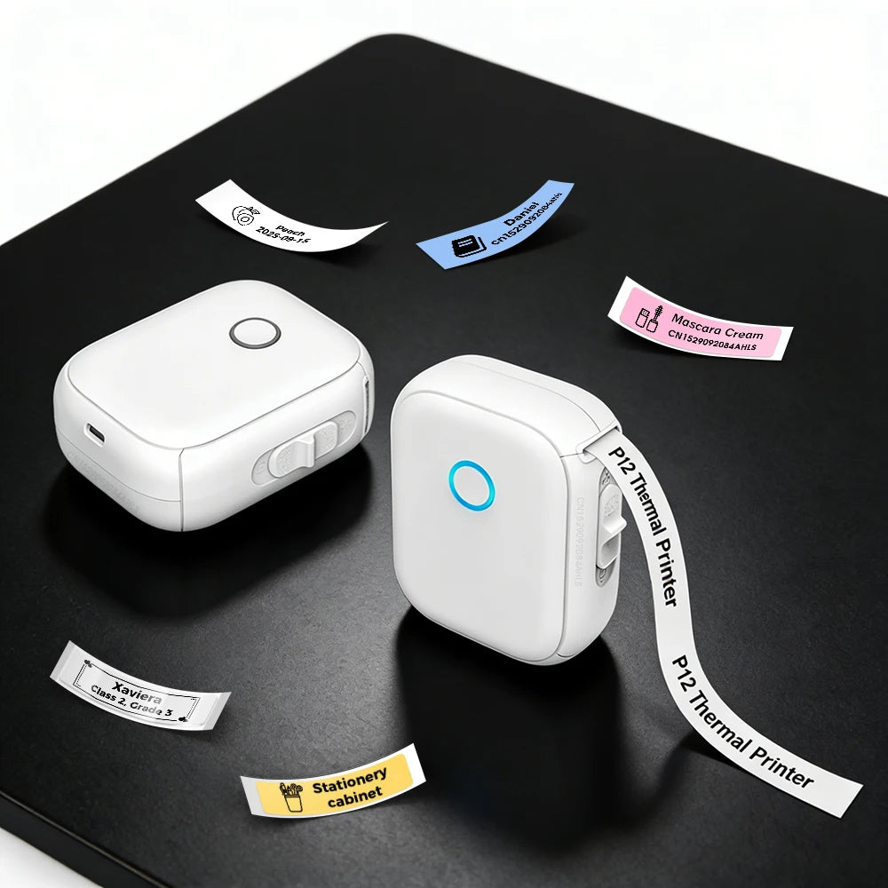 Portable Mini Printer Marklife P12 Thermal Printer Adhesive Sticker Labeling Machine P12 Label Maker or 1PK Continues Label Tape