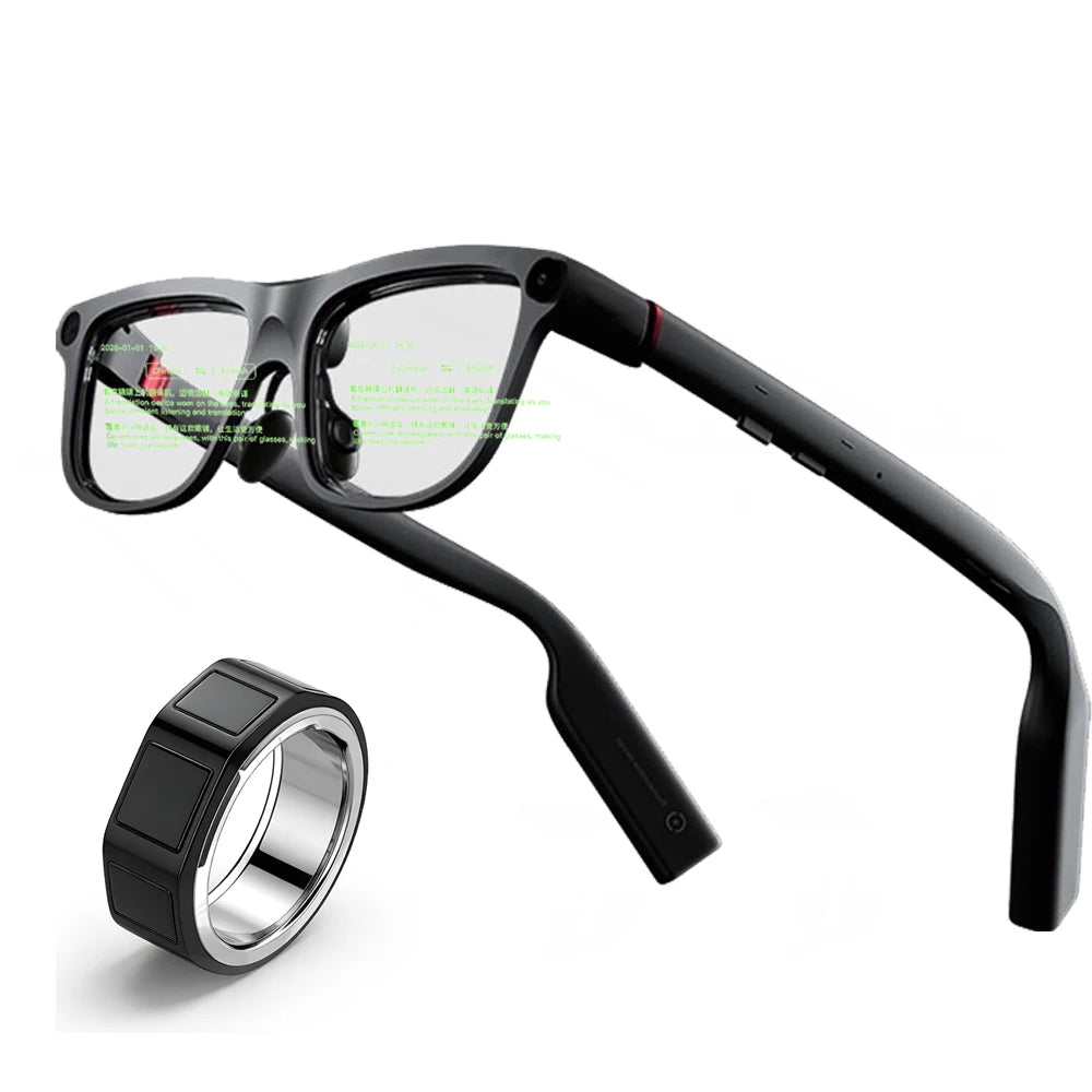 Domars AR Smart Glasses with Display Screen Built-in HD Camera Ring Control AI HUD Privacy Teleprompter Glasses 268-Language
