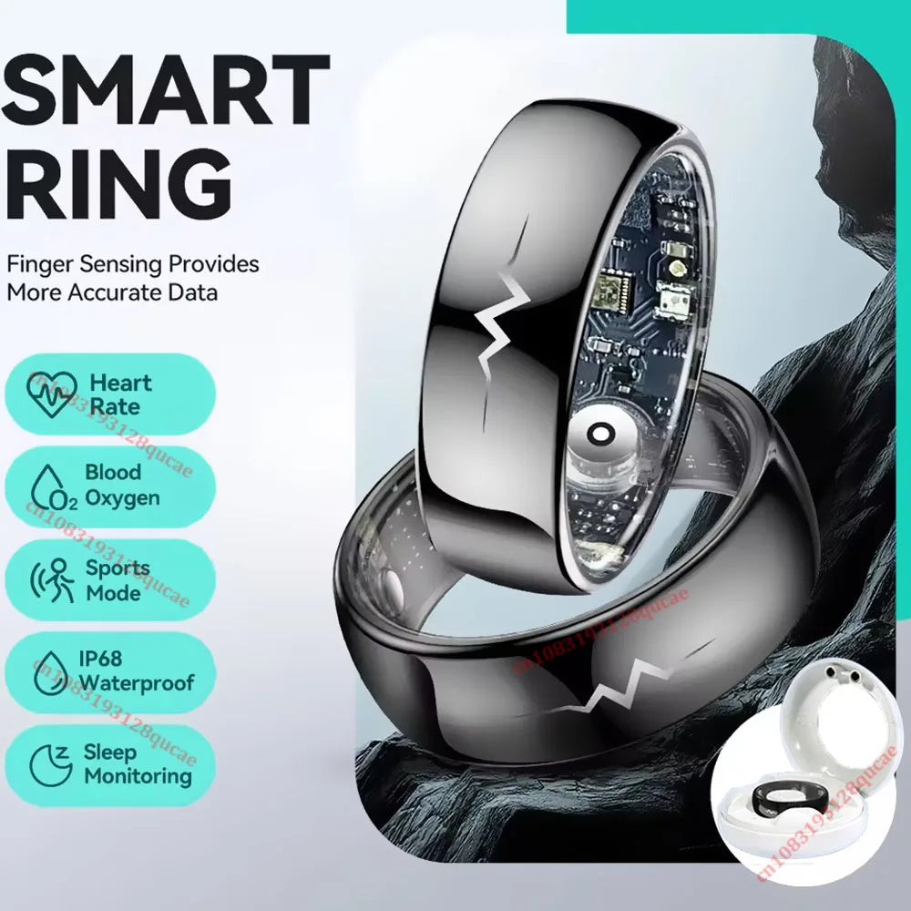 2026 New Smart Ring Heart Rate Blood Oxygen Health Monitoring 3ATM Waterproof Multi-sport Mode Ring with Charging Case Smartring