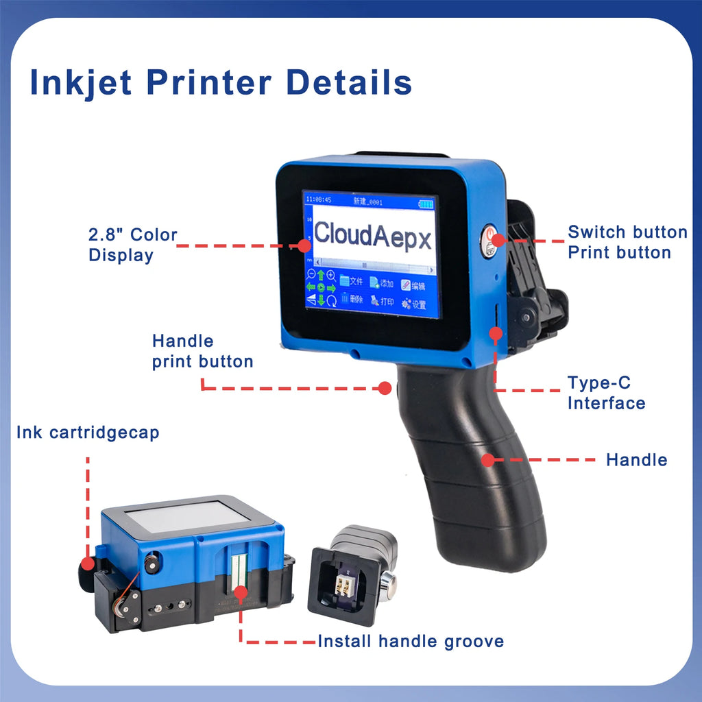 MB-127 Portable Mini Handheld Inkjet Printer 12.7mm for QR Bar Batch Code Date Number Logo Expiry 28 Languages