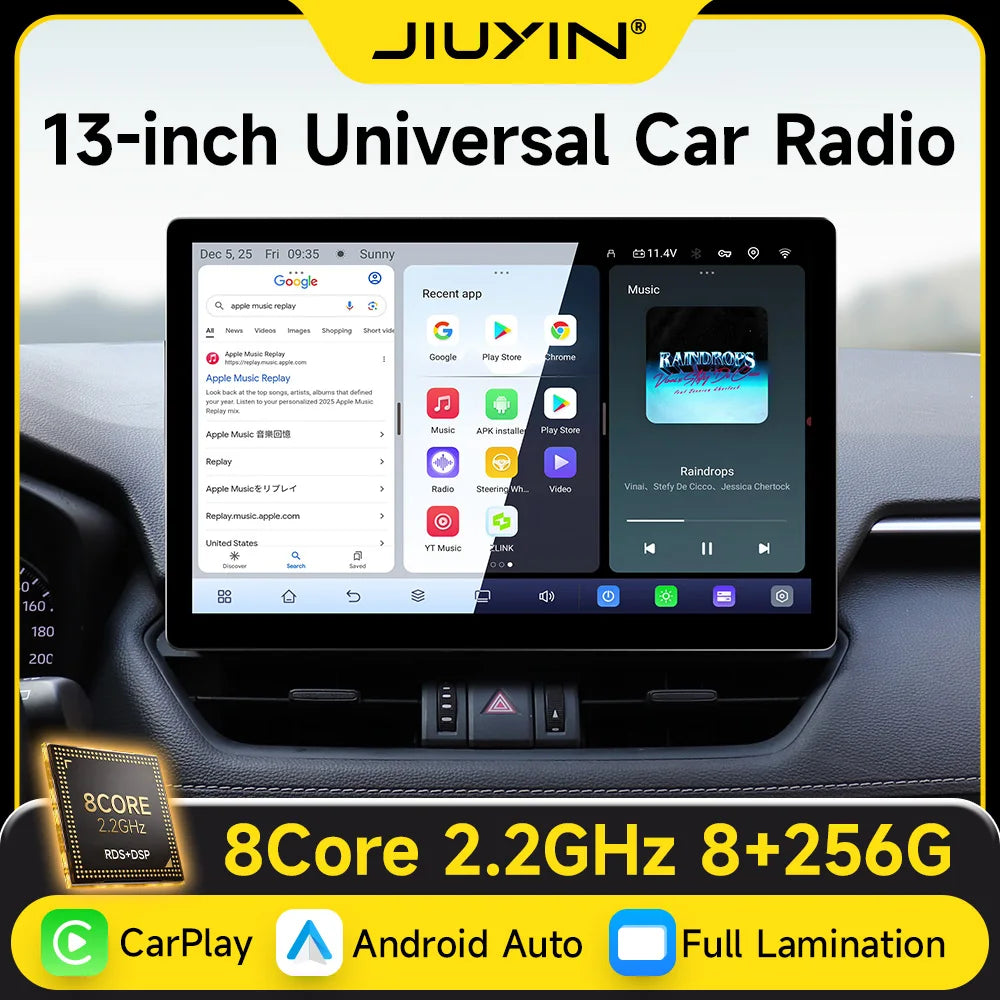 JIUYIN 13 inch 6G 128G Android 14 Universal Car Radio GPS 4G Navigation Automotive Multimedia Video Player CarPlay Video Stereo